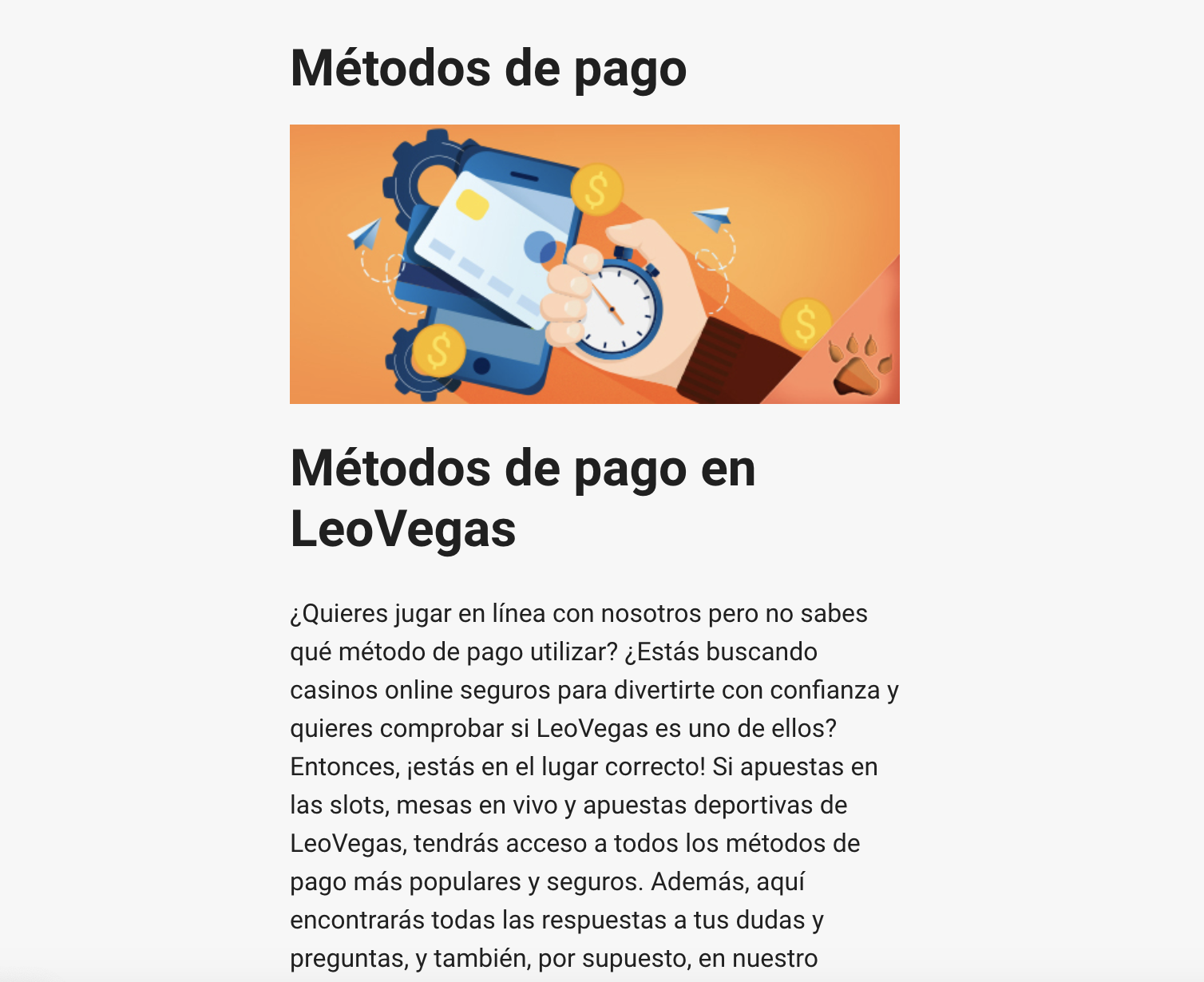 Métodos de Pago en LeoVegas