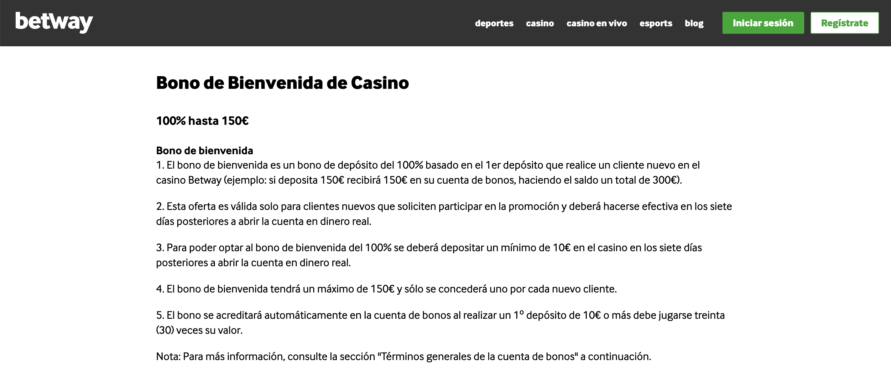 Bonos de Betway